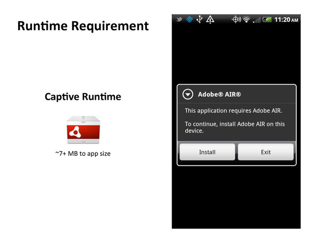 Run5me  Requirement  
~7+	  MB	  to	  app	  size	  
Cap5ve  Run5me  
