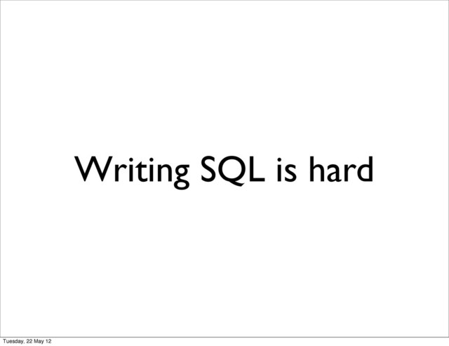 Writing SQL is hard
Tuesday, 22 May 12
