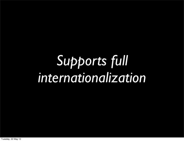 Supports full
internationalization
Tuesday, 22 May 12
