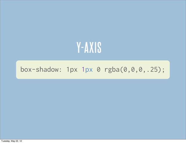 Y-AXIS
box-shadow: 1px 1px 0 rgba(0,0,0,.25);
Tuesday, May 22, 12
