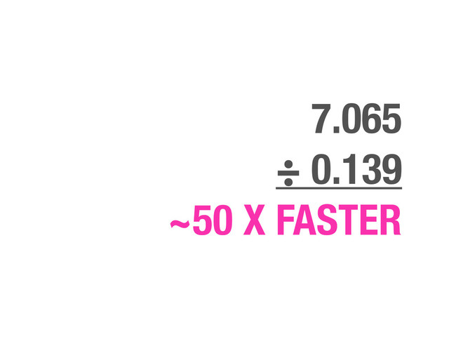 7.065
÷ 0.139
~50 X FASTER
