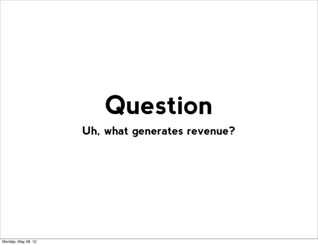 Uh, what generates revenue?
Question
Monday, May 28, 12

