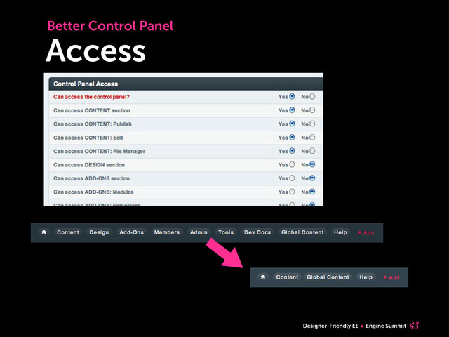 Designer-Friendly EE Engine Summit
Access

Better Control Panel
