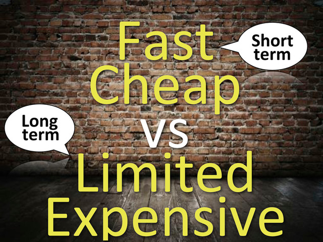 Fast
Cheap
vs
Limited
Expensive
Long%
term
Short%
term
