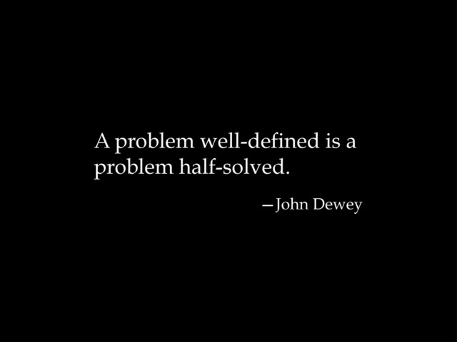 A problem well-defined is a
problem half-solved.
—John Dewey
