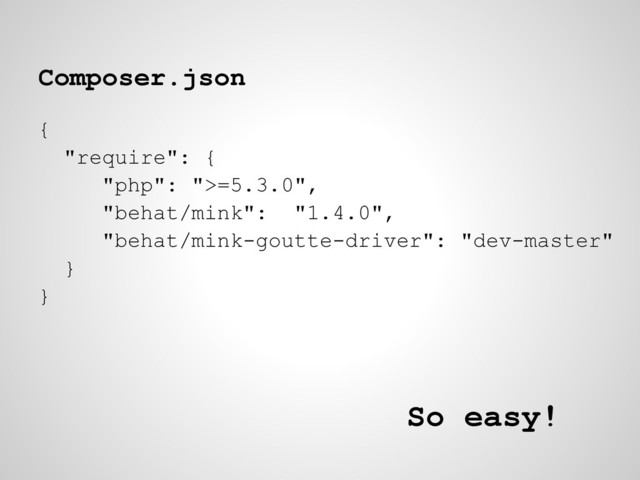 Composer.json
{
"require": {
"php": ">=5.3.0",
"behat/mink": "1.4.0",
"behat/mink-goutte-driver": "dev-master"
}
}
So easy!
