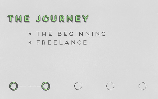 o o o o
o o
o
the journey
The Journey
the journey
the journey
» The beginning
» freelance
