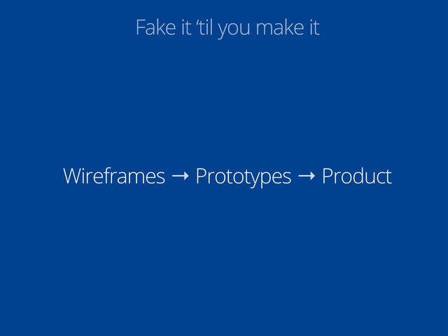 Fake it ‘til you make it
Wireframes → Prototypes → Product
