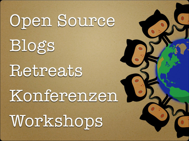 Open Source
Blogs
Retreats
Konferenzen
Workshops
