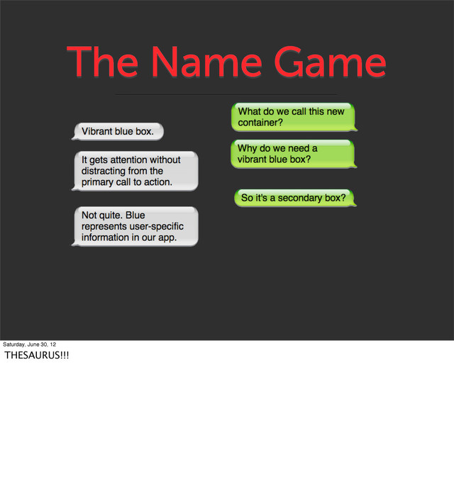 The Name Game
Saturday, June 30, 12
THESAURUS!!!
