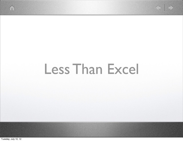 Less Than Excel
Tuesday, July 10, 12
