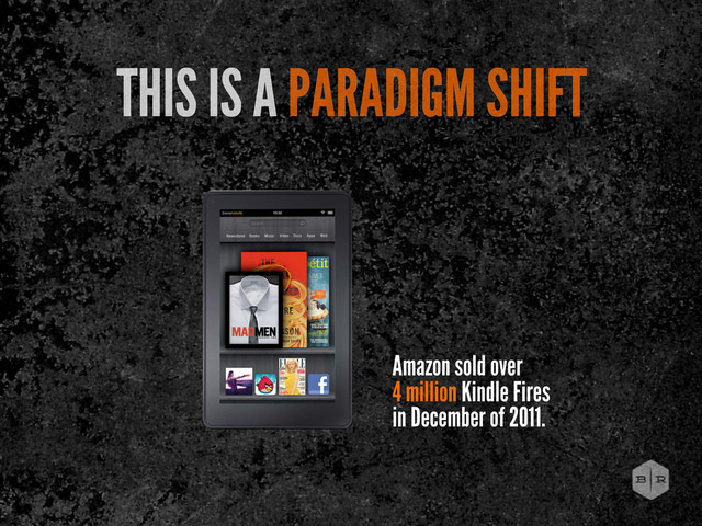 Amazon sold over
4 million Kindle Fires
in December of 2011.
THIS IS A PARADIGM SHIFT
