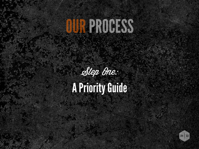 A Priority Guide
OUR PROCESS
Step One:
