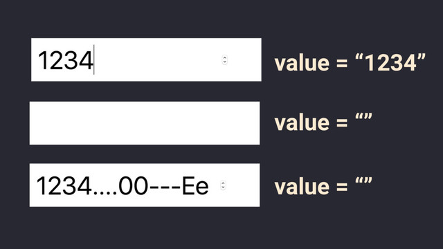 value = “1234”
value = “”
value = “”
