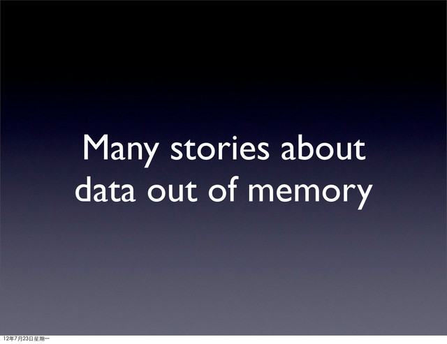 Many stories about
data out of memory
12年7月23日星期⼀一
