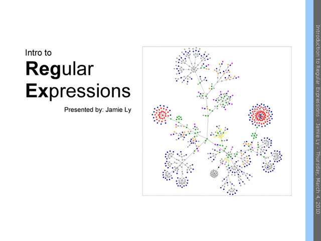 Intro to
Regular
Expressions
Presented by: Jamie Ly
