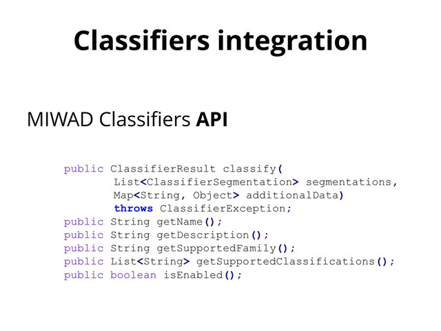 Classifiers integration
MIWAD Classifiers API
