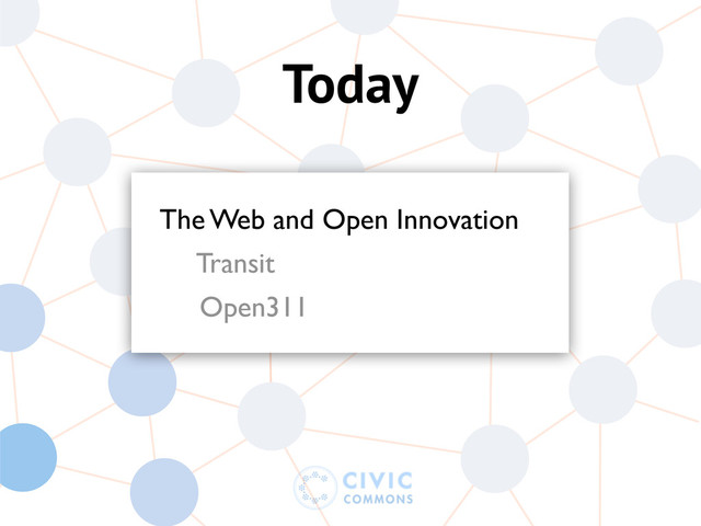 Today
The Web and Open Innovation
Transit
Open311
