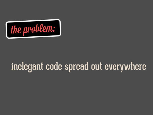the problem:
inelegant code spread out everywhere
