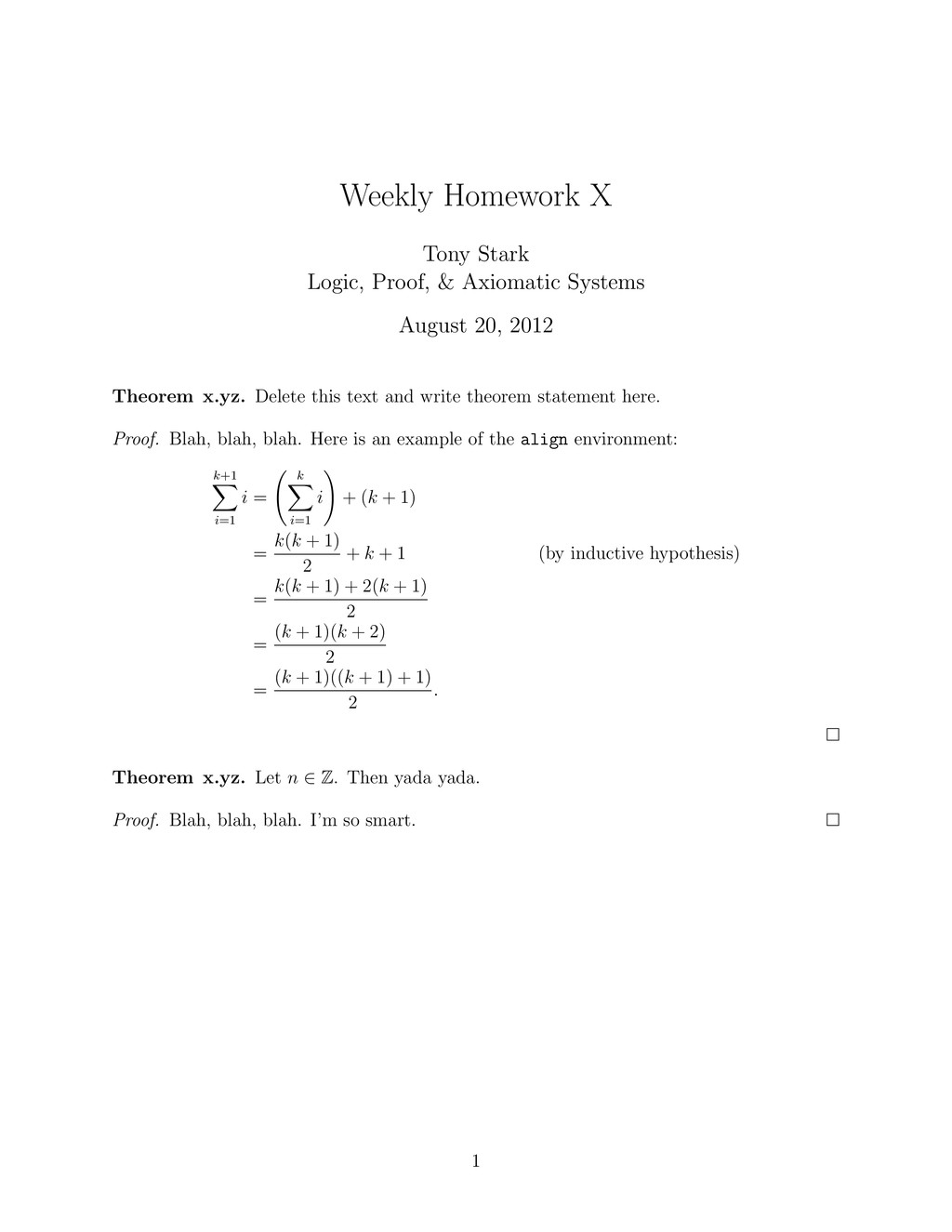 math homework latex template