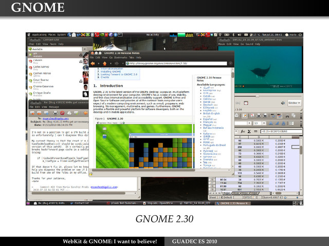GNOME
GNOME 2.30
WebKit & GNOME: I want to believe! GUADEC ES 2010
