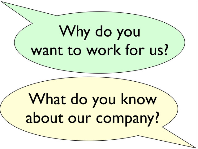 Why do you
want to work for us?
What do you know
about our company?
