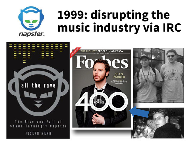 1999: disrupting the
music industry via IRC
