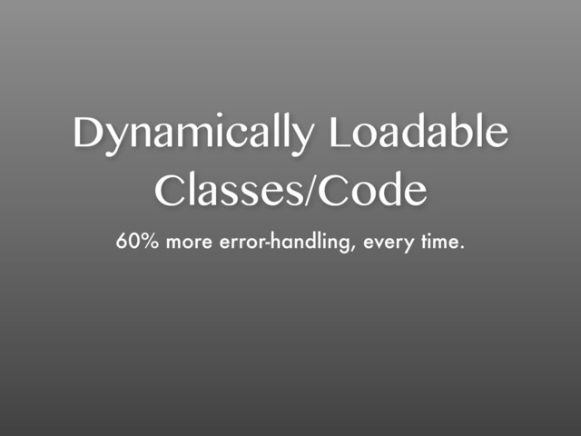 Dynamically Loadable
Classes/Code
60% more error-handling, every time.
