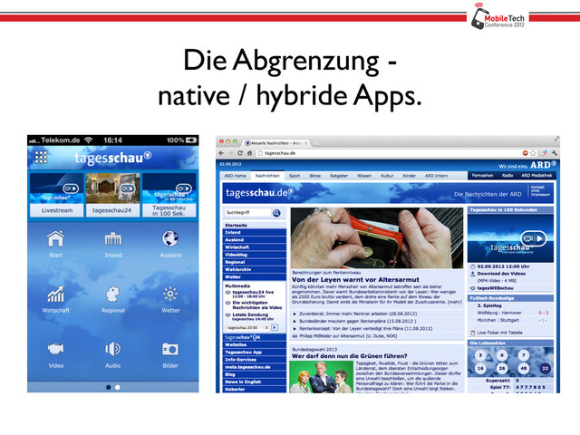 Die Abgrenzung -
native / hybride Apps.

