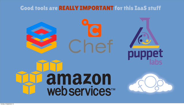 Good tools are REALLY IMPORTANT for this IaaS stuff
Sunday, 9 September 12
