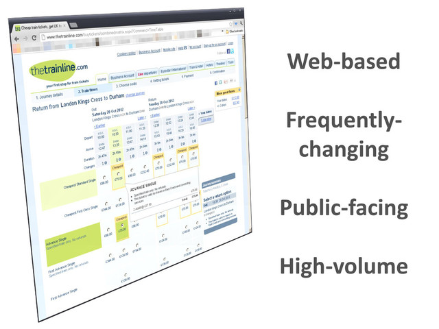 Web-based
Frequently-
changing
Public-facing
High-volume
