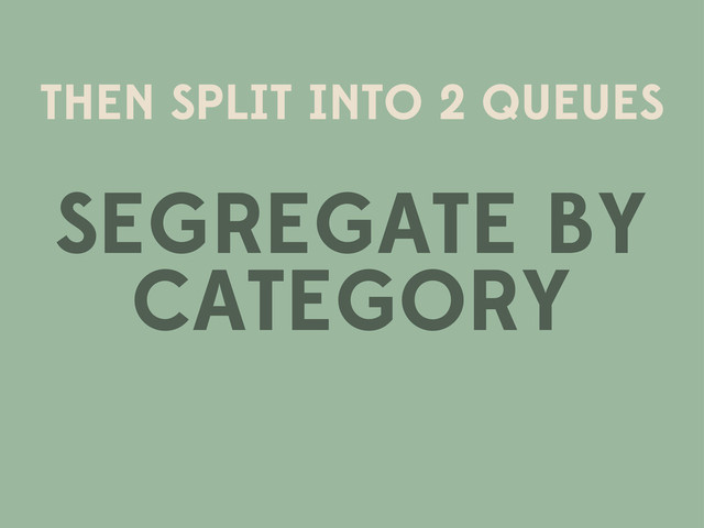 THEN SPLIT INTO 2 QUEUES
SEGREGATE BY
CATEGORY
