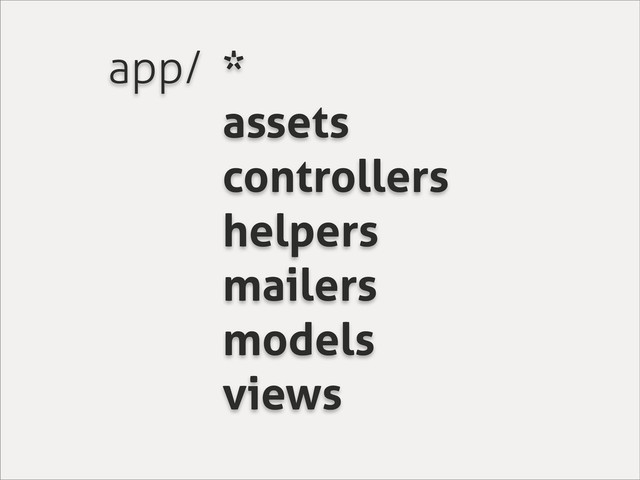 app/ *
assets
controllers
helpers
mailers
models
views
