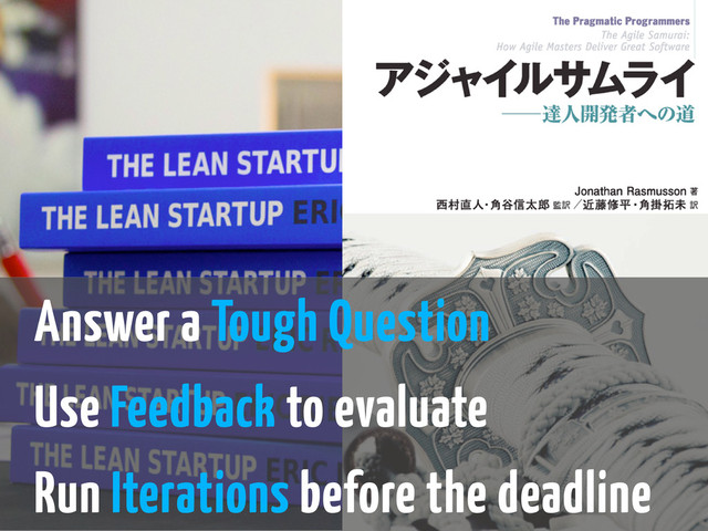 Answer a Tough Question
Use Feedback to evaluate
Run Iterations before the deadline
