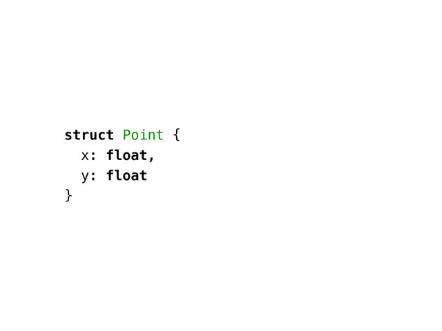 struct Point {
x: float,
y: float
}
