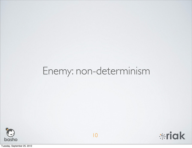 Enemy: non-determinism
10
Tuesday, September 25, 2012

