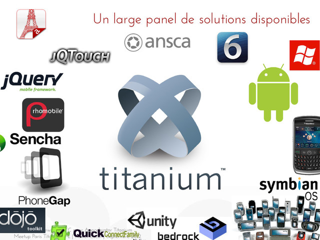 4
Alloy, un framework MVC pour Appcelerator Titanium
Meetup Paris Titanium n°2 | Xavier Lacot | Septembre 2012
Un large panel de solutions disponibles
