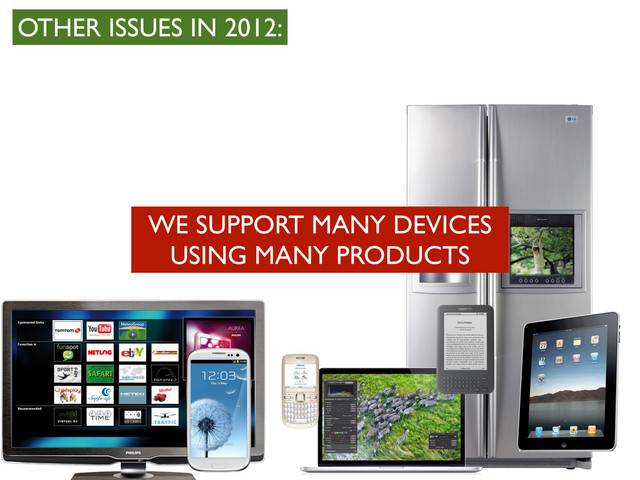 WE SUPPORT MANY DEVICES
USING MANY PRODUCTS
OTHER ISSUES IN 2012:

