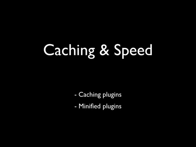 Caching & Speed
- Caching plugins
- Miniﬁed plugins

