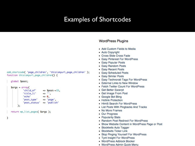 Examples of Shortcodes
