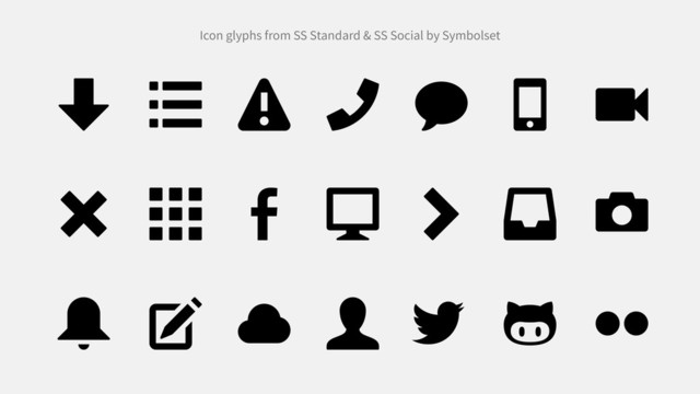 ⚠  
  ▻ 
☁    






⬇
␡

Icon glyphs from SS Standard & SS Social by Symbolset
