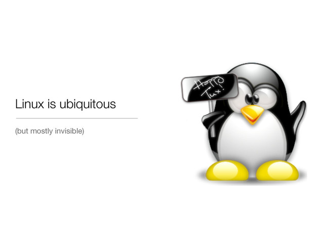 Linux is ubiquitous
(but mostly invisible)
