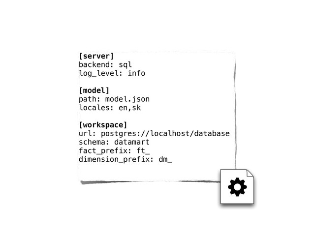 [server]
backend: sql
log_level: info
[model]
path: model.json
locales: en,sk
[workspace]
url: postgres://localhost/database
schema: datamart
fact_prefix: ft_
dimension_prefix: dm_
w
