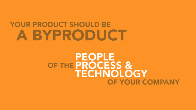 YOUR PRODUCT SHOULD BE
A BYPRODUCT
OF THE
PEOPLE
PROCESS &
TECHNOLOGY
OF YOUR COMPANY
