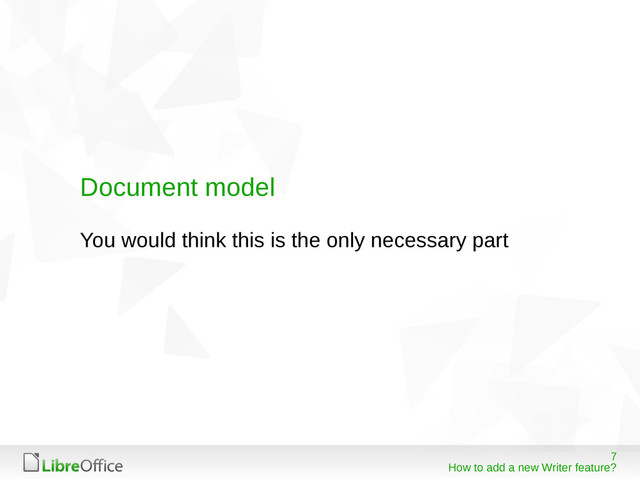 7
How to add a new Writer feature?
Document model
You would think this is the only necessary part
