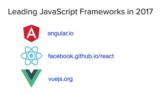 @spring_io
#springio17
Leading JavaScript Frameworks in 2017
angular.io
facebook.github.io/react
vuejs.org
