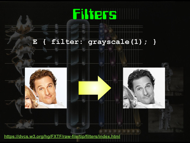 Filters
E { filter: grayscale(1); }
https://dvcs.w3.org/hg/FXTF/raw-file/tip/filters/index.html
