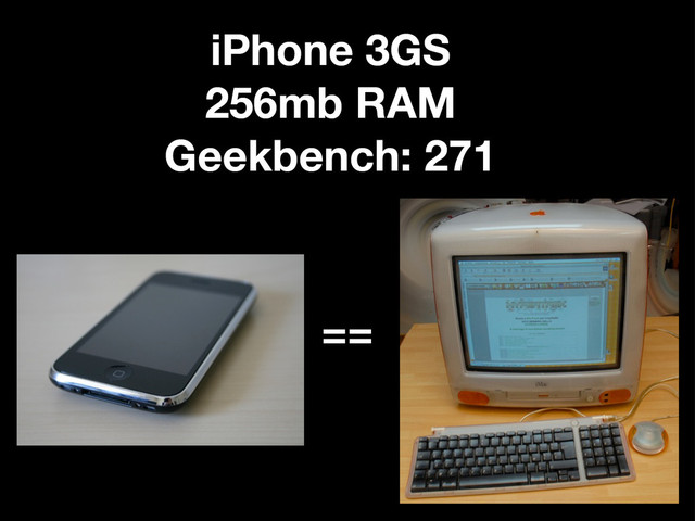 iPhone 3GS
256mb RAM
Geekbench: 271
==
