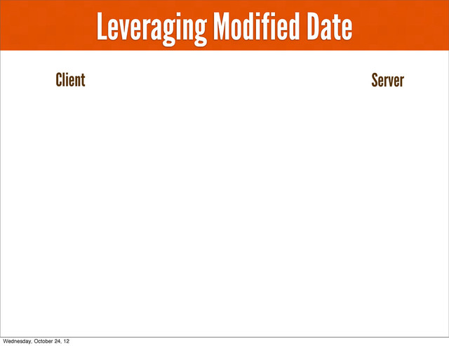 Leveraging Modified Date
Client Server
Wednesday, October 24, 12
