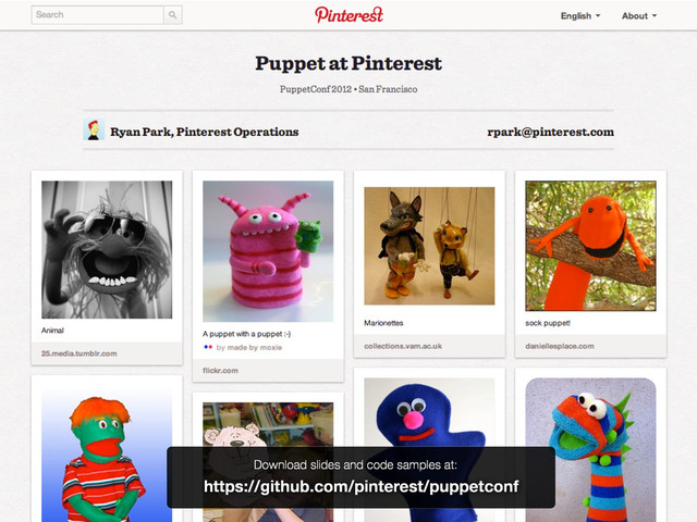 Ryan Park / rpark@pinterest.com
Slide Title
https://github.com/pinterest/puppetconf
Download slides and code samples at:
